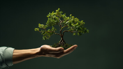 Fototapeta na wymiar A hand holds a tree