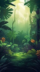 Fototapeta na wymiar Jungle Background - Simplistic Jungle Flat Illustration Vector Wallpaper - Based Animation Style - Animated Jungle Illustration Backdrop created with Generative AI Technology