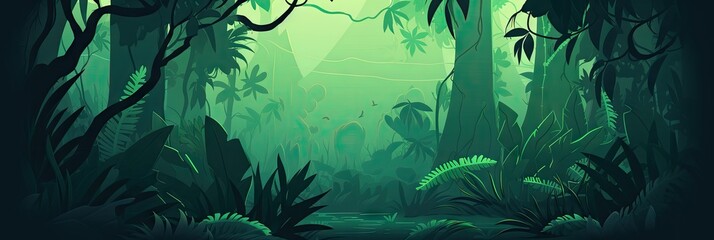 Jungle Background - Simplistic Jungle Flat Illustration Vector Wallpaper - Based Animation Style - Animated Jungle Illustration Backdrop created with Generative AI Technology - obrazy, fototapety, plakaty