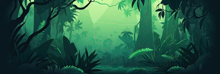 Poster Jungle Background - Simplistic Jungle Flat Illustration Vector Wallpaper - Based Animation Style - Animated Jungle Illustration Backdrop created with Generative AI Technology © Sentoriak