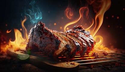 food Meat Grilled barbeque hot fire - obrazy, fototapety, plakaty