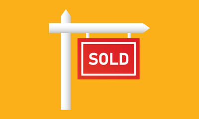 Sold house. Flat vector illustration on orange background.
