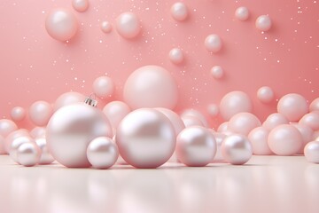 Christmas background with balls in pink soft pastel color