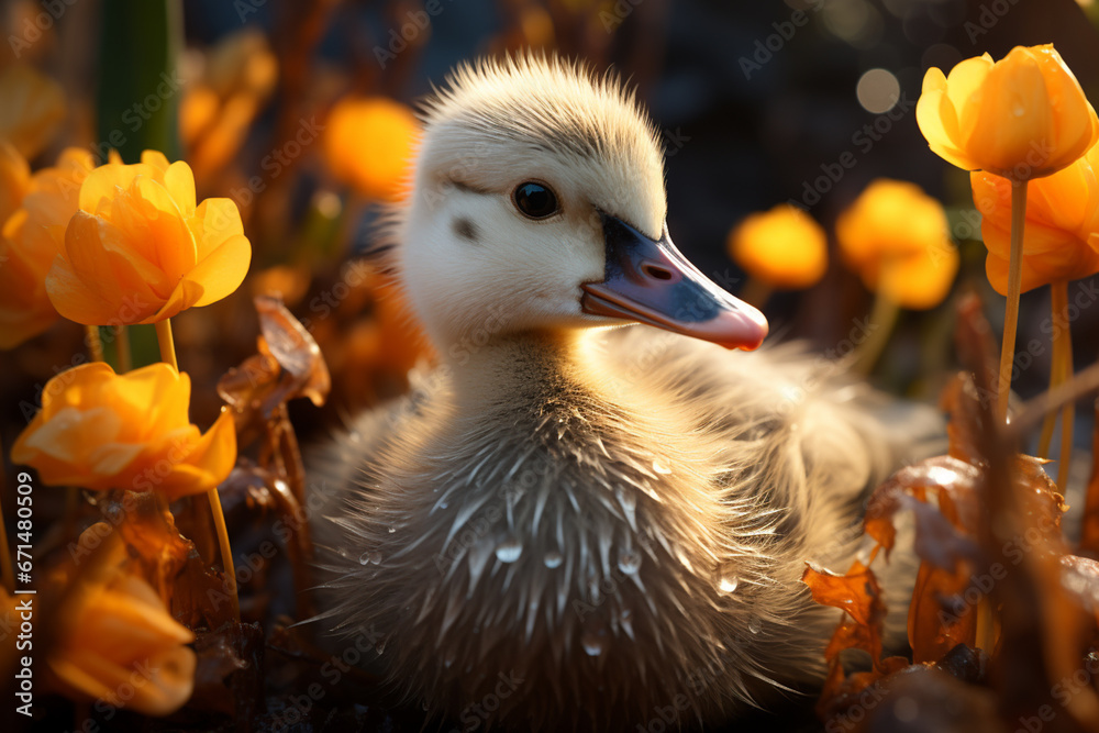 Aufkleber a touching scene of a parent duck looking on as its hatchling emerges from eggs.