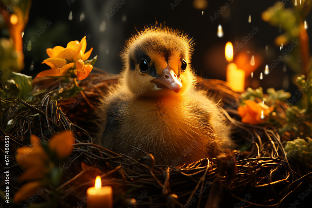 Poster A touching scene of a Duck on as its hatchling emerges from eggs.  