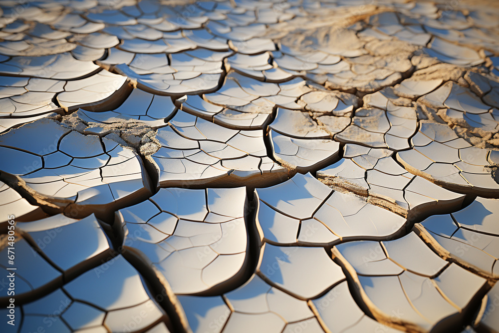 Poster An image of a dried mudflat with intricate patterns of cracks, showcasing the delicate lines etched by natural forces.  