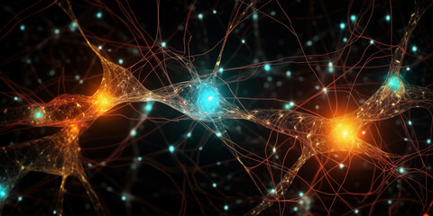 Orange neural connections with dark background