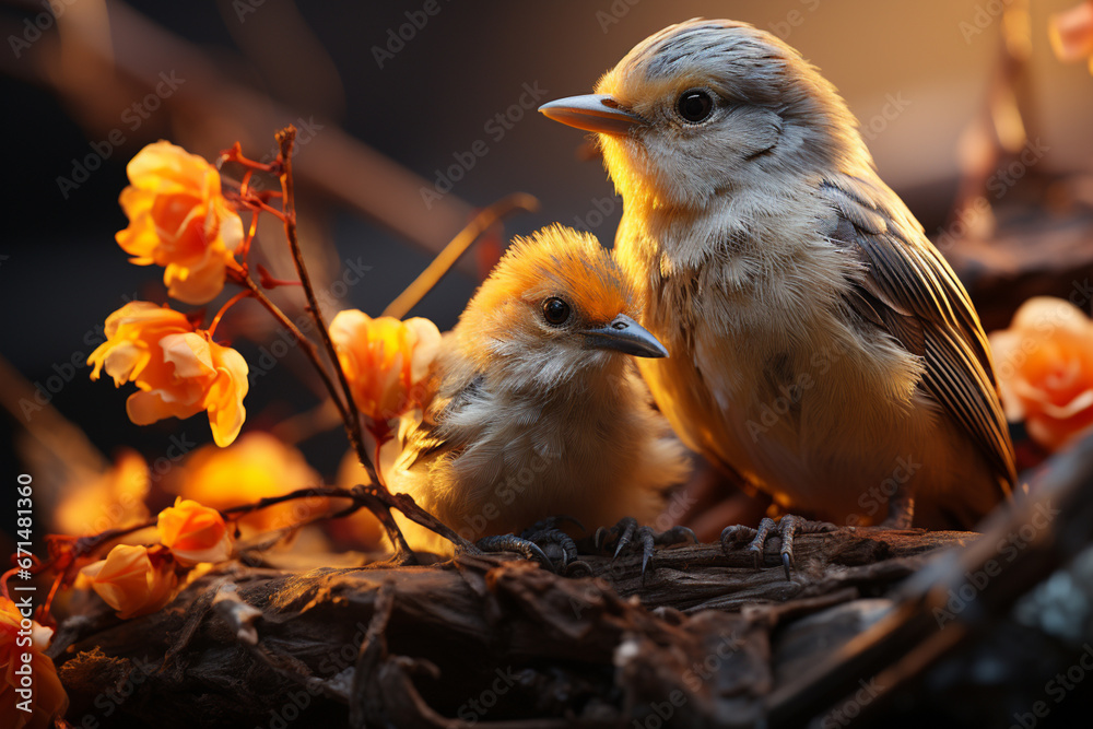 Aufkleber a touching scene of a parent bird looking on as its hatchling emerges, showcasing the bond between g