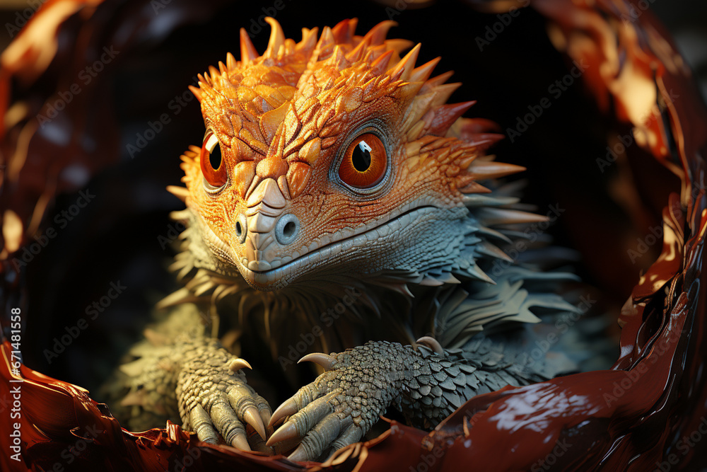 Poster A symbolic image of a hatchling emerging from a beautifully decorated eggshell, representing the eternal cycle of life.  