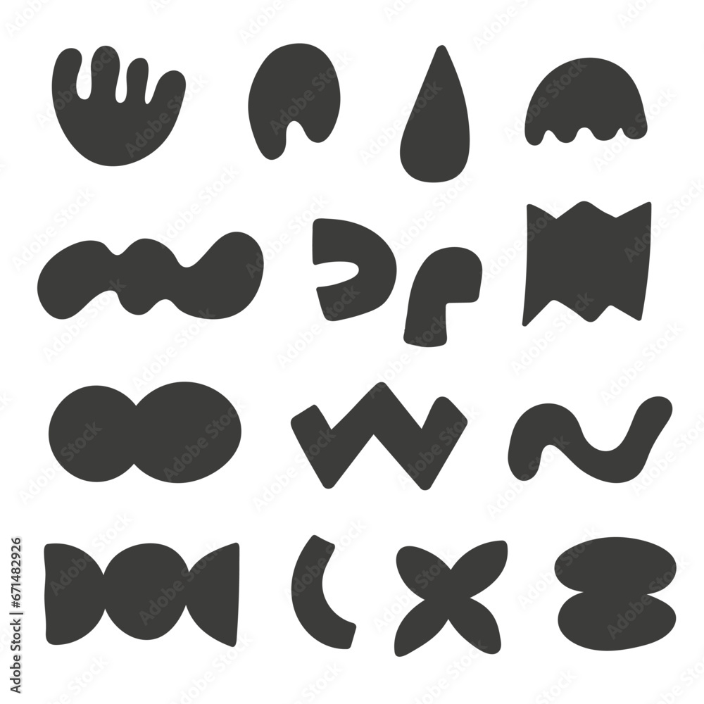 Sticker hand drawn shapes set. doodle brutalist forms collection black color