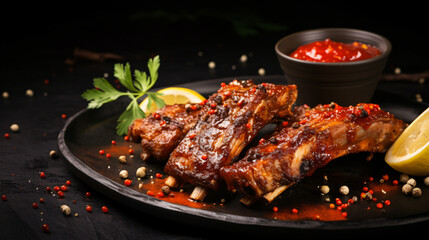 Mexican cuisine. Grilled pork ribs with hot pepper