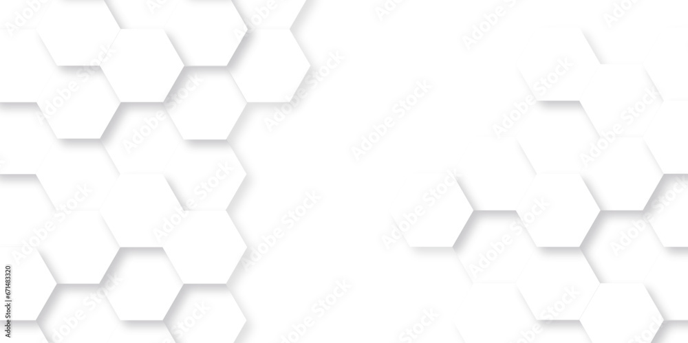 Wall mural White hexagon and 3d abstract background with hexagon, modern abstract vector polygonal pattern. Futuristic abstract honeycomb technology white background. Luxury white hexagon pattern.