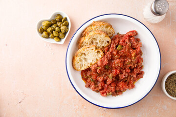 Traditional homemade steak tartare