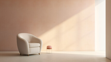 Minimalist 3D rendering of an armchair on a cream