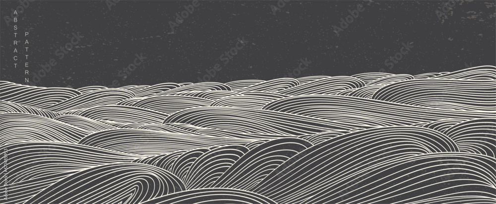Wall mural black japanese background with line wave pattern vector. abstract template with geometric pattern. m