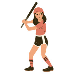 Woman playing baseball, woman baseball, female athlete, sport woman, woman baseball illustration