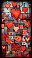 Cute Valentine's Day card. Tile. Red romantic hearts.