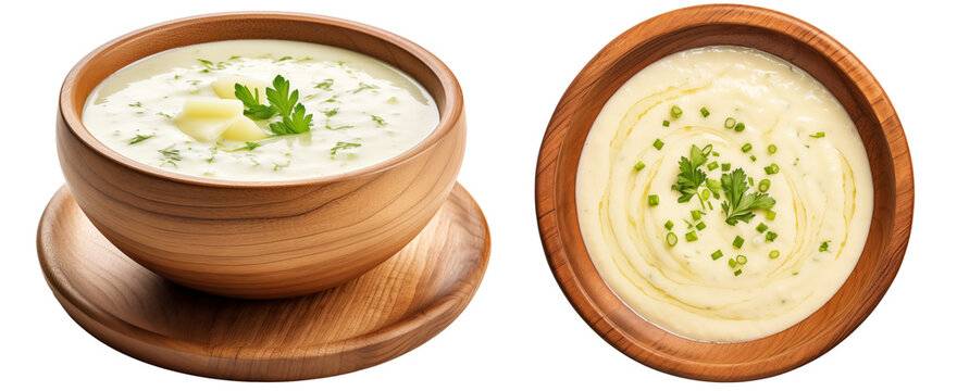 Potato leek soup with a touch of cream bundle isolated on white background