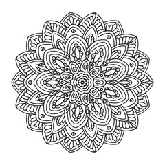 Coloring page for children and adults. Mandala made of floral elements.