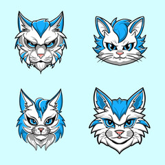 set of face cats white and blue sky