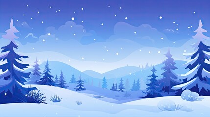 Obraz na płótnie Canvas Snowy Blue and White Winter Background - Simplistic Flat Illustration Vector Wallpaper - Based Animation Style - Animated Illustration Backdrop created with Generative AI Technology