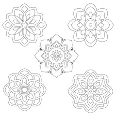 Fototapeta na wymiar Set of hand drawn Floral Mandal outlines in the of style on white background