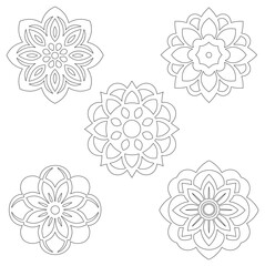 Set of hand drawn Floral Mandal outlines in the of style on white background