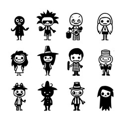 set of cartoon hellowen black and white