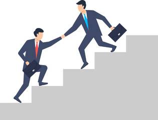 Teamwork. Men in suits help each other at work. Vector illustration