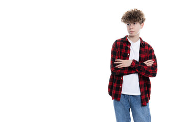 Fototapeta premium PNG, teenage boy stylishly dressed, isolated on white background.