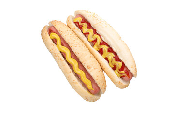 PNG,delicious hot dog with ketchup and mustard, isolated on white background