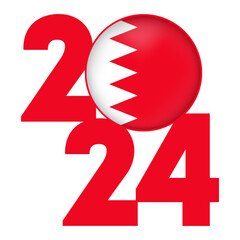 Happy New Year 2024 banner with Bahrain flag inside. Vector illustration.