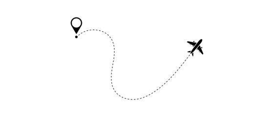 Airplane routes set. Aircraft planes tracking, travel, location pins, map pins. Plane, airplane, aircraft paths. Vector illustration.