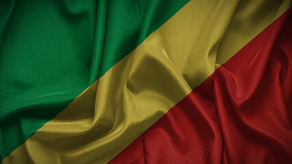 3d illustration flag of Congo. Close up waving flag of Congo.