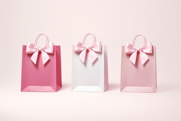 set of pink paper shopping bags on clear background
