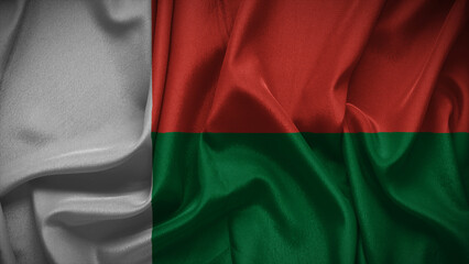 Obraz premium 3d illustration flag of Madagascar. Close up waving flag of Madagascar.