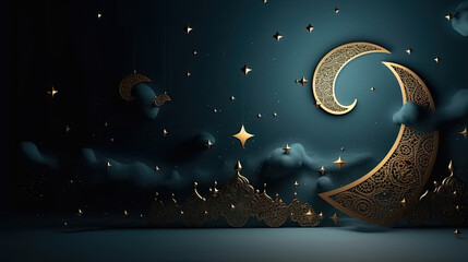 Obraz na płótnie Canvas A blue sky with a crescent moon and stars.