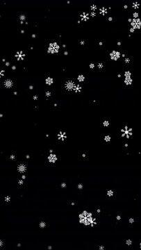 Vertical falling snowflakes animation, winter snow, seamless loop.  ProRes4444 - HD with alpha channel.

