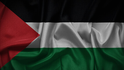 3d illustration flag of Palestine. Close up waving flag of Palestine.
