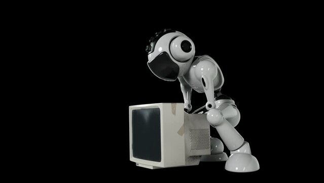 The robot is looking for useful components in an old PS computer