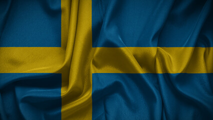 3d illustration flag of Sweden. Close up waving flag of Sweden.