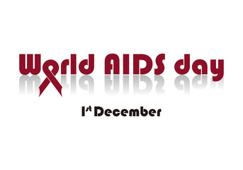 SIDA. Día mundial del SIDA, título con lazo rojo integrado en él, fecha y reflejo