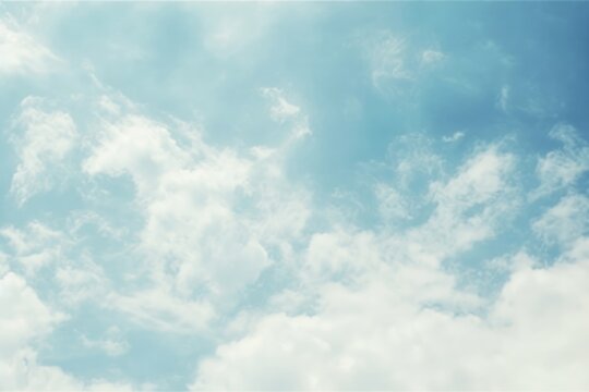 White clouds on blue sky  in retro style with grain, Generative AI