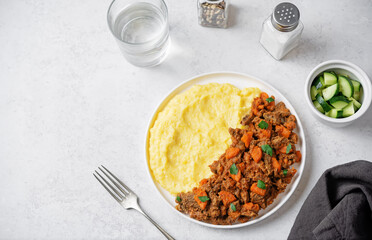 Beef stew with mashed potatoes