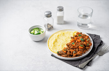 Beef stew with mashed potatoes