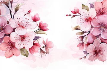 Watercolor flowers bouquet decoration isolated on white background with copyspace.