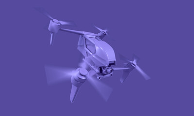 Fototapeta na wymiar Modern FPV drone. Drone for racing, filming and entertainment. Four-engine aircraft on the radio control. Monocolor (monochrome) colorized style. 3d illustration.