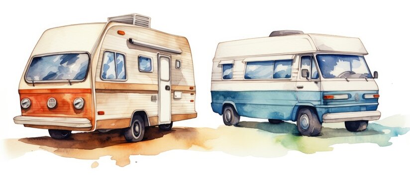 Van and RV car watercolor painting set