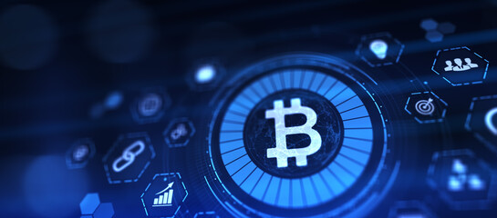 Bitcoin BTC Cryptocurrency digital money trading concept on virtual screen.