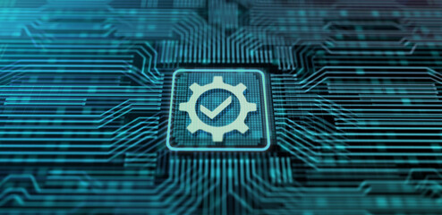 Standards Quality control certification concept on screen.